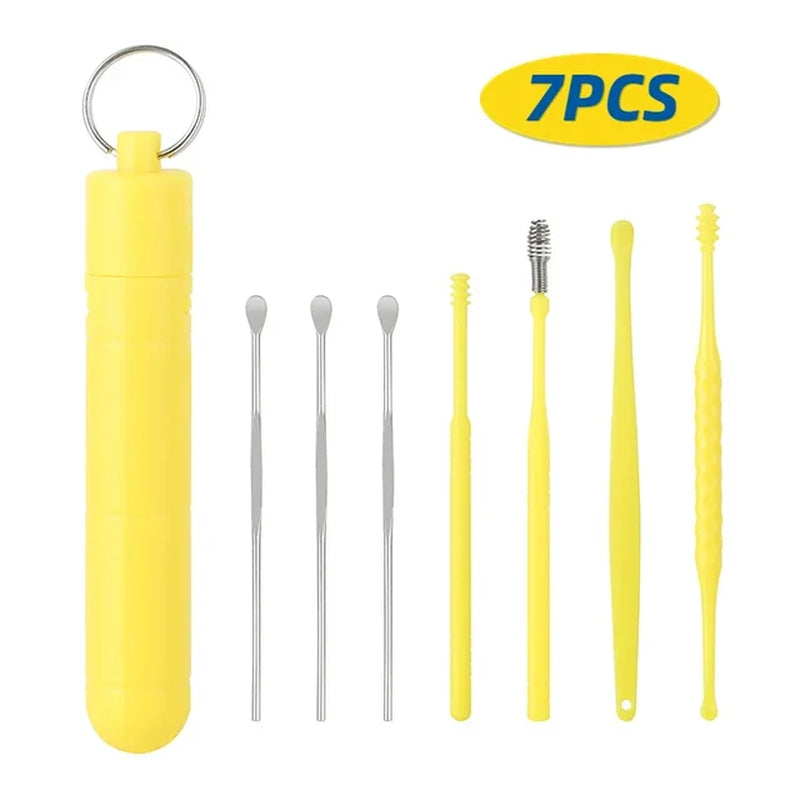 Ear Wax Remover Cleaning Kit Pickers Pick Wax Cleaner Curette Spoon Care Removal Tool for Baby Adults Care Set 6-7Pcs