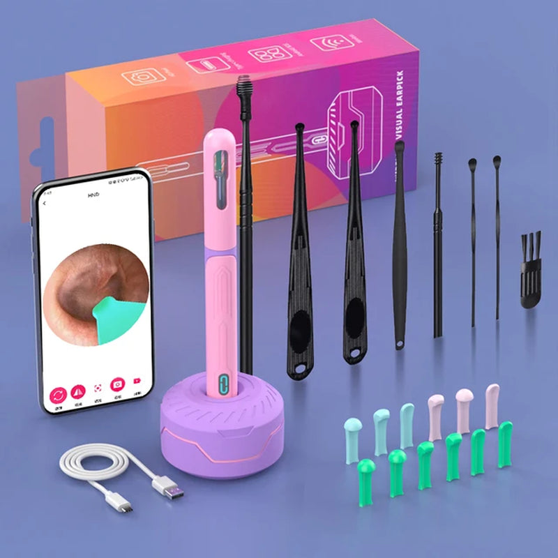 Ear Cleaner with Camera Set Ear Sticks Otoscope USB C Charging Endoscope Wax Removal Tool Earpick Mini Camera Ear Cleaning Set