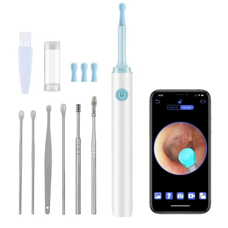 Rechargeable Ear Cleaner High Precision Ear Wax Removal Tool with Camera 6Pcs LED Light Wireless Otoscope Smart Ear Cleaning Kit